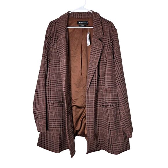 Torrid Studio Ponte Double Breasted Relaxed Blazer Plus Size 4X Brown Plaid - Picture 2 of 6